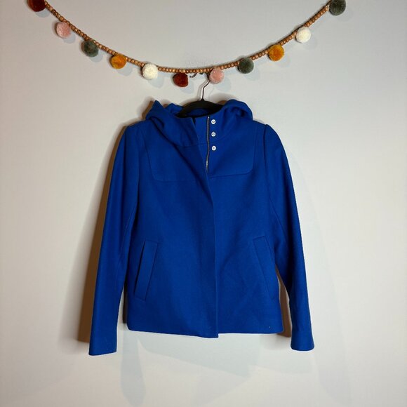 J. Crew Wool Melton Hooded Bib Jacket Royal Blue - Picture 2 of 6